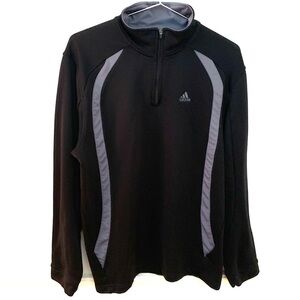 ADIDAS Three Stripe Quarter-Zip Pullover, black and gray